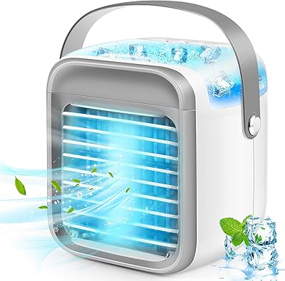 Mini refroidisseur d'air, climatiseur personnel, refroidisseur d'air portable avec lumière variable, mini humidificateur