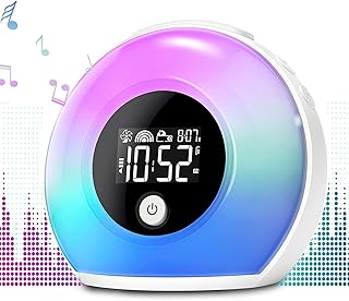 Réveil lumineux avec haut-parleur bluetooth, réveil veilleuse pour enfants, 4 niveaux de luminosité