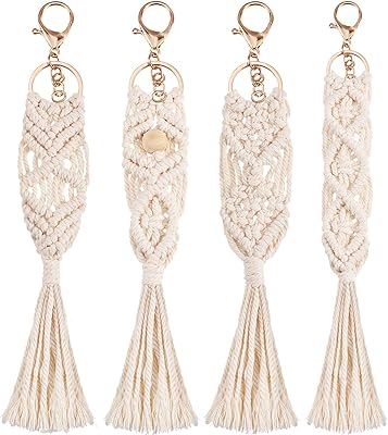 Porte-clés à pompon, 4 pièces mini porte-clés bohème en macramé, décoration de sac