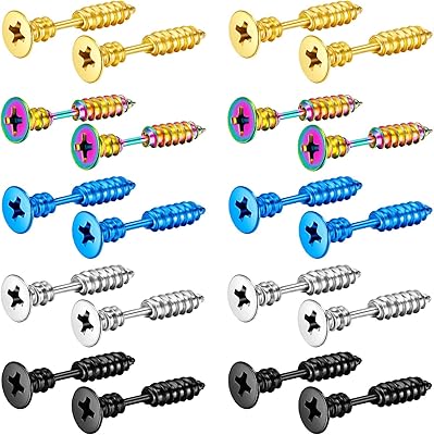 Boucles d'oreilles créoles en acier inoxydable au design punk (10 paires), universelles