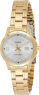 Montre habillée pour femme ltp-v004g-7b2, acier inoxydable doré, cadran argenté, affichage de la date,