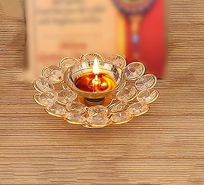 Lampe pooja à huile en cristal de collection de l'inde (or, petite)
