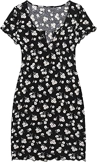 Shein robe trapèze plissée à manches courtes et col licou pour femme