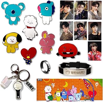 Coffret cadeau fati bts, épinglette en métal bt21 merch, bracelet, bague, bannière, carte
