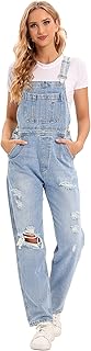 Combinaison en jean en jean pour femme avec bretelles déchirées réglables et coupe