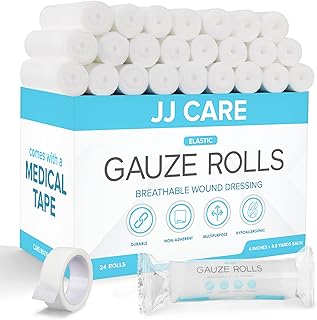 Rouleaux de gaze jj care (paquet de 24) rouleau emballé individuellement avec ruban