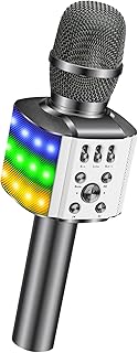 Microphone karaoké bluetooth sans fil bonauk avec lumières led contrôlables haut-parleur portable 4