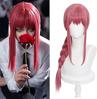 Perruque longue tressée rose laboutie makima cosplay anime avec frange pour fête