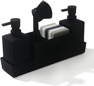 Ensemble distributeur de savon de cuisine avec porte-éponge pour support d'évier