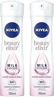 Déodorant spray beauty elixir pour femme, parfum musc blanc et rose, 2 x