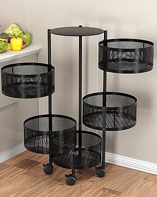 Étagère de rangement de cuisine ronde multicouche en acier au carbone, panier
