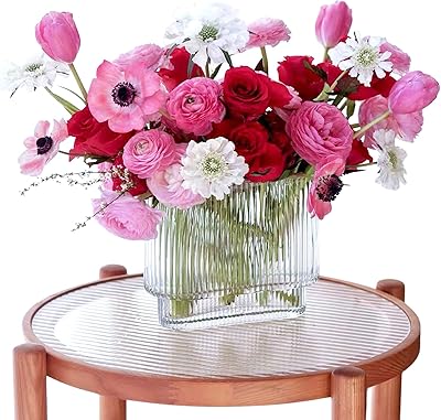 Vases à fleurs en verre nervuré transparent vase unique court large décoratif