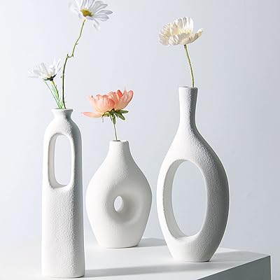 Ensemble de 3 vases en céramique pour décoration d'intérieur, vase blanc moderne