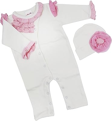 Barboteuse blanche à volants avec chapeau pour bébé fille manches longues. La marketplace qui fait du bien à votre budget : Diaytar