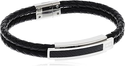 Bracelet en cuir pour hommes de tommy hilfiger, noir, standard, acier inoxydable