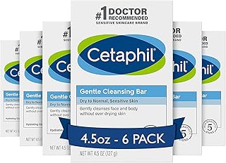 6 x barres nettoyantes douces cetaphil pour visage et corps, 127 g