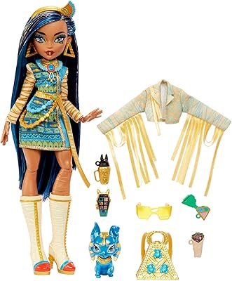 Poupée monster high cleo de nile avec accessoires et chien de compagnie, poupée