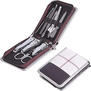 Dafamine coupe-ongles portable en acier inoxydable, 9 pièces, ensemble de soins des ongles