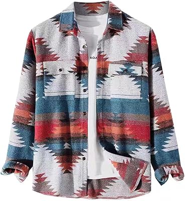Manteau décontracté à revers léger en laine boutonné imprimé aztèque pour hommes