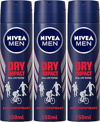 Spray anti-transpirant nivea men, protection 48h, impact sec, 3 x 150 ml