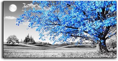 Art mural pour salon vie simple paysage d'arbre de lune bleue