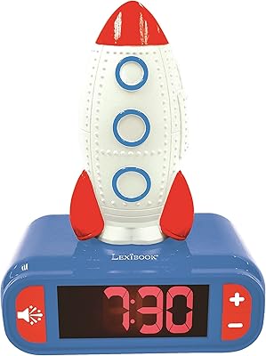Réveil numérique pour enfants lexibook rl800spc avec veilleuse snooze, horloge pour enfants, fusée