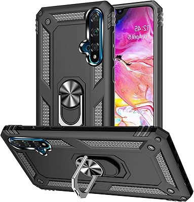Coque huawei nova 5t/honor 20 avec protecteur d'écran en verre trempé, anneau