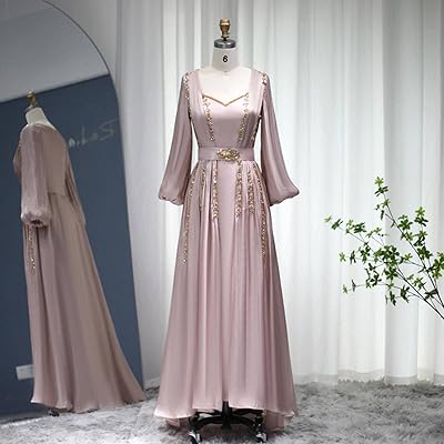 Robe de soirée à manches longues en or rose pour femmes, robes formelles