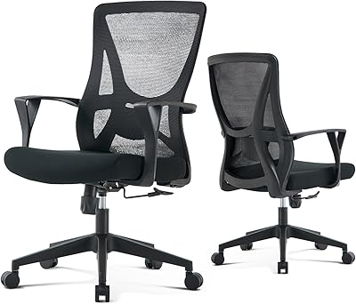Chaise de bureau ergonomique, chaise d'ordinateur réglable avec accoudoir de soutien lombaire, chaise