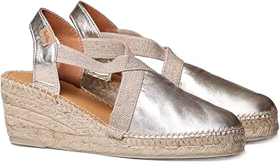Espadrilles pour femmes avec sangle élastique en cuir, or clair, 42 eu