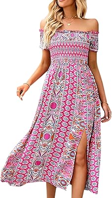Robes à épaules dénudées, robe ample boho maxi pour femmes, robe de vacances
