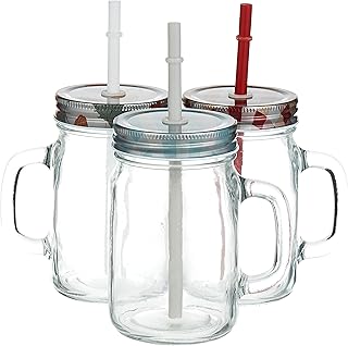 Pot mason de comptoir avec couvercle en métal et paille, 350 ml, 3