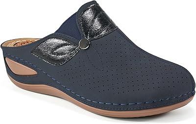 Sandales confortables à enfiler en cuir avec soutien de la voûte plantaire, sandales
