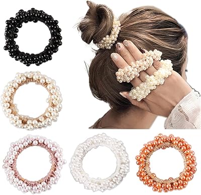 5 pièces d'élastiques à cheveux élastiques en perles extensibles pour queue de cheval
