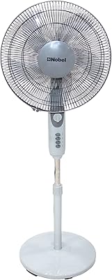 Ventilateur sur pied noble gris 16 pouces 1200 tr-min 3 vitesses 5 pales