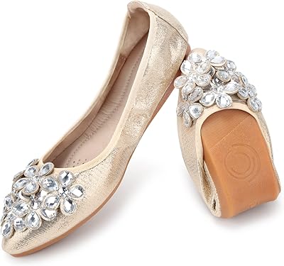 Ballerines plates en strass pour femmes, chaussures de mariage souples, pliables et confortables