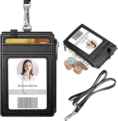 Porte-badge avec fermeture éclair portefeuille porte-carte d'identité en cuir pu avec 5 emplacements
