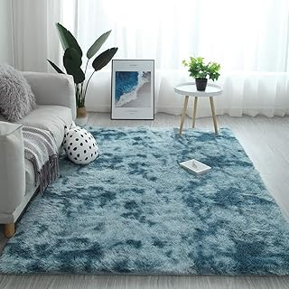 Tapis shaggy, doux au toucher, adapté comme décoration de chambre, polyester, bleu foncé