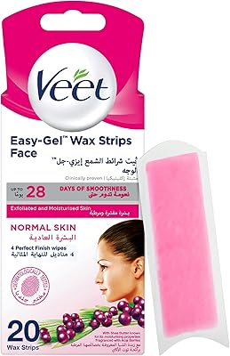 Bandes de cire pour le visage vet easy gel adaptées aux peaux normales jusqu'à 28 jours de douceur avec 20 et 4 lingettes de finition parfaite. Diaytar Sénégal : Innovation, diversité et accessibilité