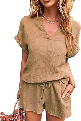 Ensemble de vêtements deux pièces en coton et lin pour femme