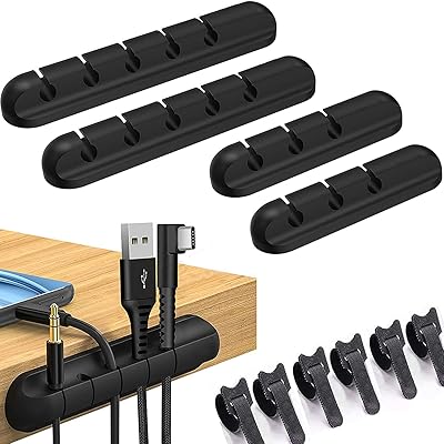 [4 pack] clips de câble organisateur de fil de câble gestion de câble, clips de fil support de câble de chargeur usb adhésif pour bureau, table de nuit, maison, bureau, clips de gestion de fil de câbles, 20pcs sangles de câble réutilisables. Diaytar : Votre allié pour des achats malins et économiques