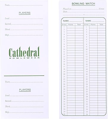 Cartes de score pour bols de pelouse de la cathédrale, blocs de notation