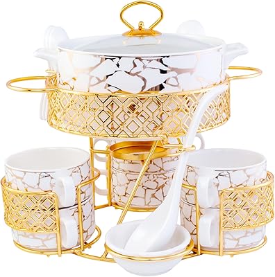 Bone china cx1526s y48 service à soupe doré avec support en métal doré