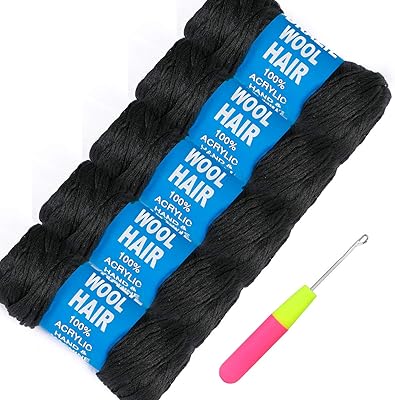 Fil de laine brésilien alurelic pour cheveux, crochet tressé, chaînes torsadées, couleur noire