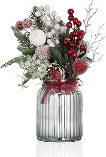 Arrangement de fleurs de noël artificielles w rainberry avec vase argenté - centre