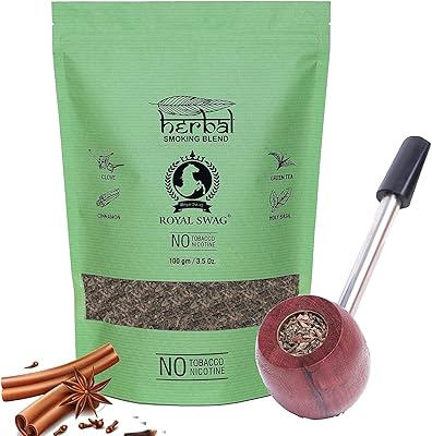 Mélange royal swag sans tabac ni nicotine avec mélange 100 % naturel d'herbes à fumer 1 paquet (100 grammes) avec tuyau en acier en bois. Diaytar : Le discount intelligent pour consommateurs avisés
