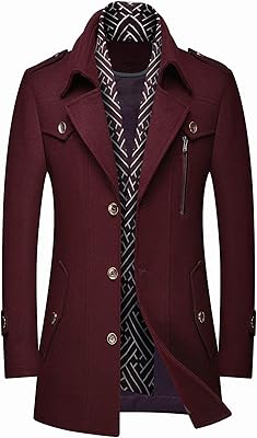 Manteau en laine coupe ajustée pour hommes, veste d'hiver longue et chaude