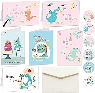 Ensemble de cartes d'anniversaire primify 18 pièces, 6 cartes + 6 enveloppes