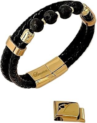 Bracelet de luxe en cuir pour hommes laurier [perle de lave] bracelets originaux