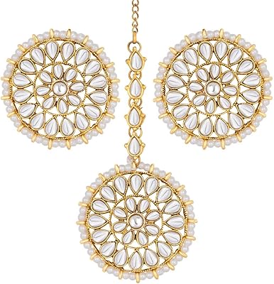 Aheli wedding wear boucles d'oreilles rondes en fausses perles kundan avec ensemble